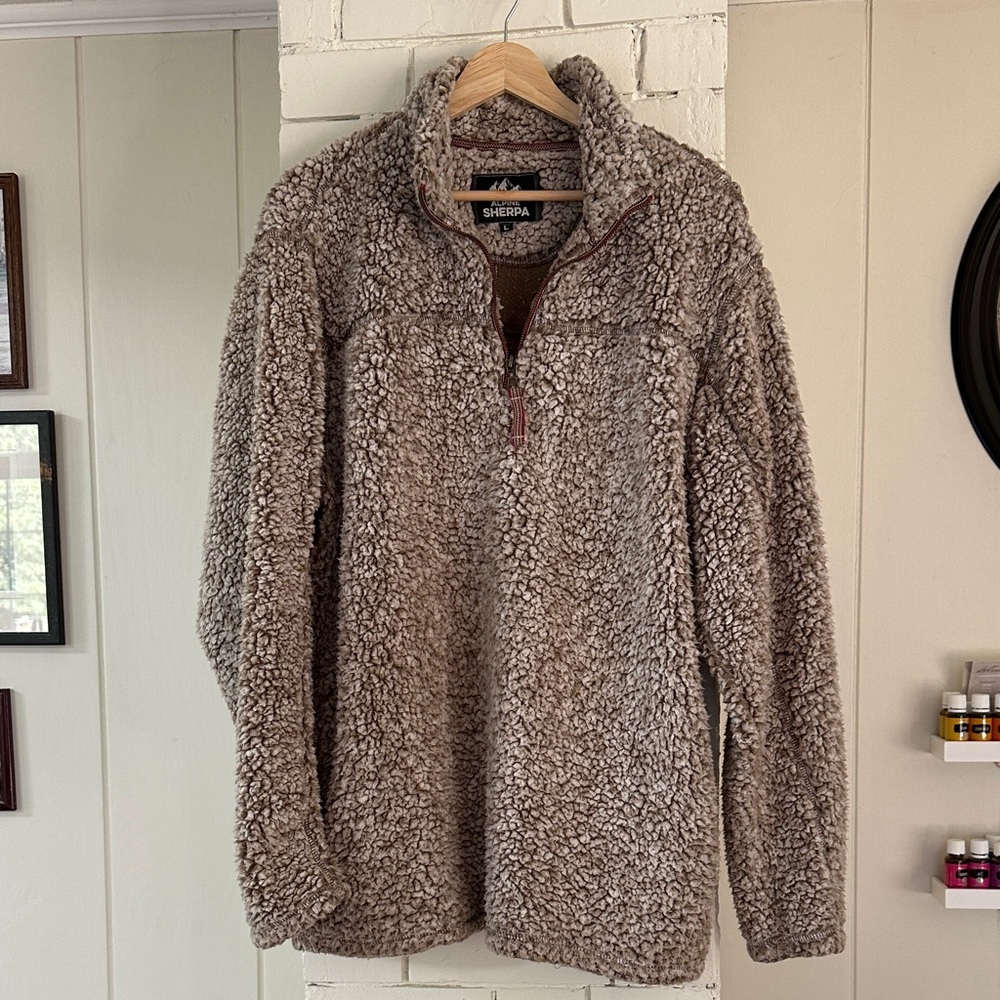 Women's Tan Sherpa Sweater 3/4 Zip Pullover